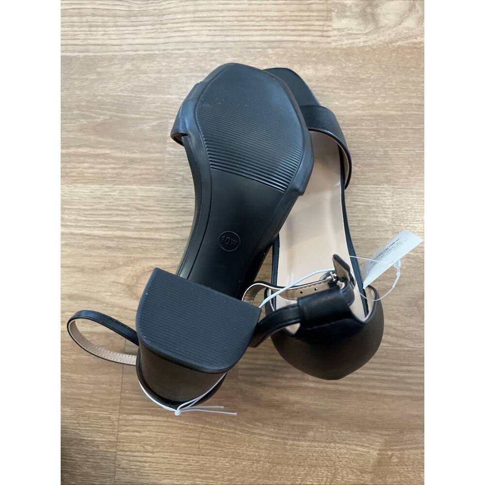 A New Day Shelly Heels Black 10 Wide Women's Ankle Strap Block Memory Foam NEW - Picture 10 of 16